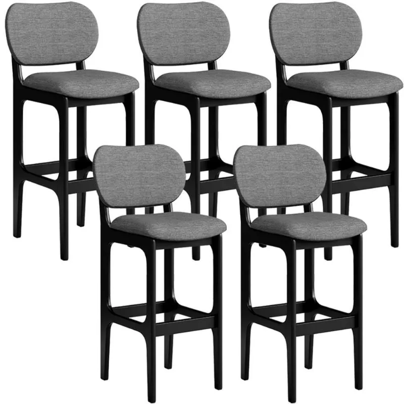 Kit 5 Banquetas Alta Betta Preto Linho Cinza Escuro - Lyam Decor