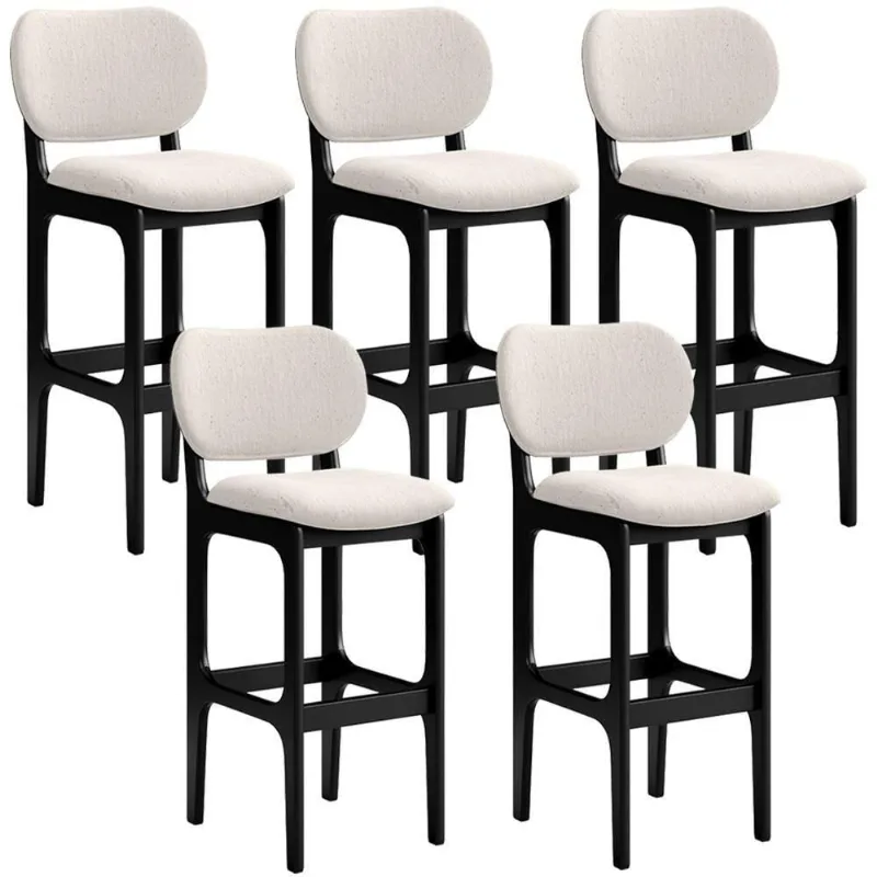 Kit 5 Banquetas Alta Betta Preto Linho Cru - Lyam Decor