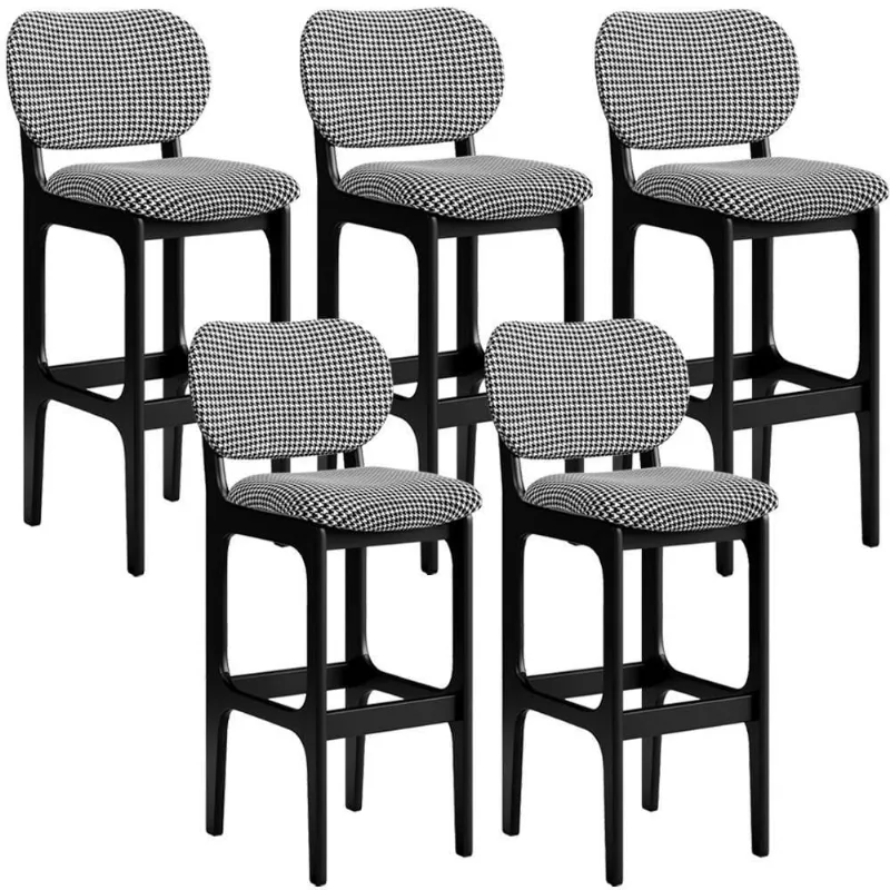 Kit 5 Banquetas Alta Betta Preto Suede Pied Poule - Lyam Decor