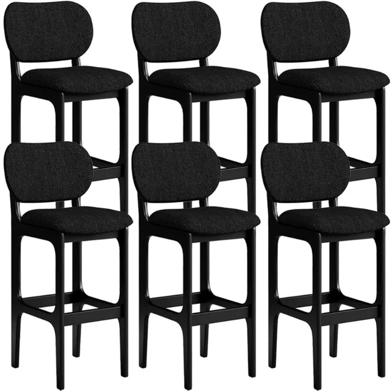 Kit 6 Banquetas Alta Bar Cozinha Sala Jantar Fixa Betta L02 Preto Linho Chumbo - Lyam Decor - Lyam Decor