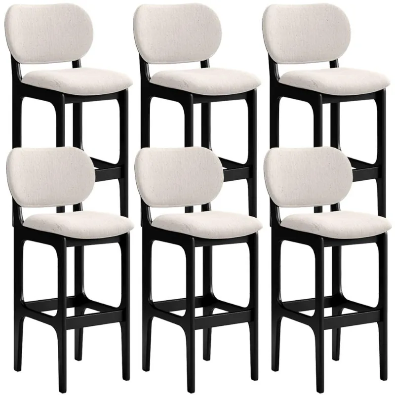 Kit 6 Banquetas Alta Bar Cozinha Sala Jantar Fixa Betta L02 Preto Linho Cru - Lyam Decor - Lyam Decor
