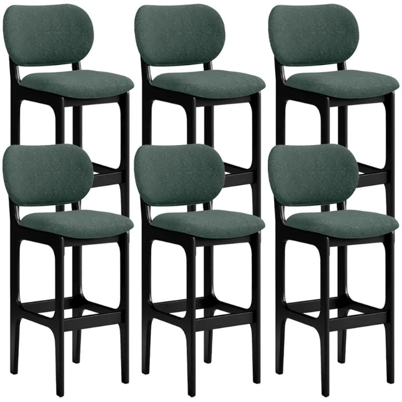 Kit 6 Banquetas Alta Bar Cozinha Sala Jantar Fixa Betta L02 Preto Linho Verde Musgo - Lyam Decor - Lyam Decor