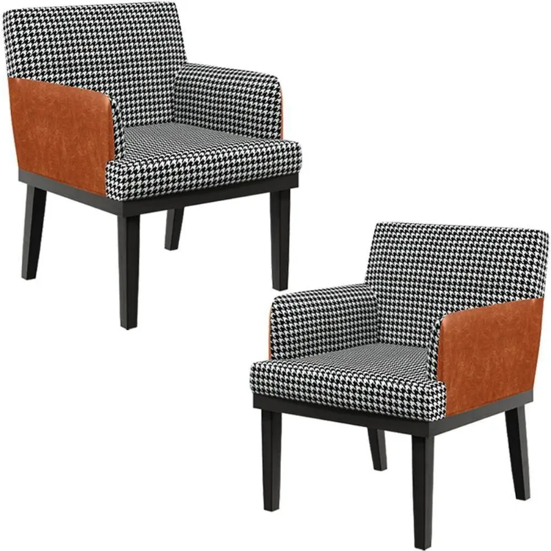 Kit 02 Poltronas Base Preto Suede Pied Poule Camel