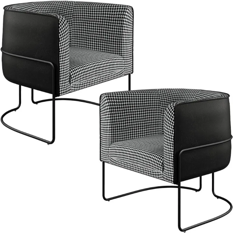 Kit 02 Poltronas Decorativa Fixa Base Aço Preto Betina D02 Pied Poule Corano Preto - Lyam Decor - Lyam Decor