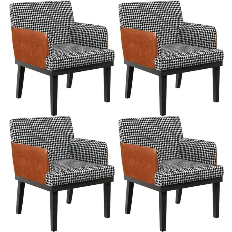 Kit 04 Poltronas Decorativas Beatriz W01 Suede Pied Poule Preto Caramelo Lyam Decor