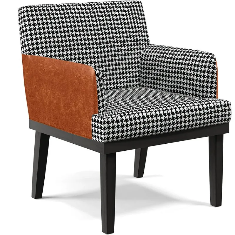 Poltrona Decorativa Base Tabaco Beatriz W01 Suede Pied Poule Couríssimo Camel - Lyam Decor