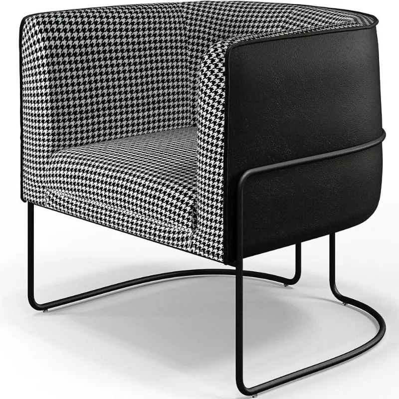 Poltrona Decorativa Fixa Base Aço Preto Betina D02 Pied Poule Corano Preto - Lyam Decor - Lyam Decor