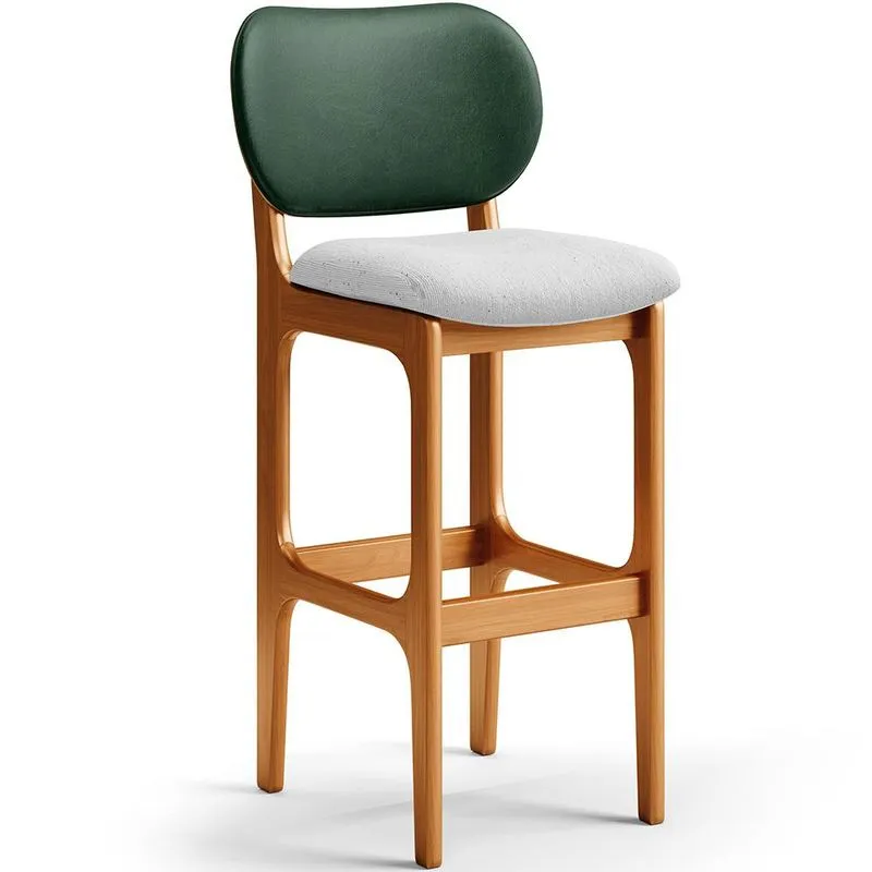 Banqueta Alta Bar Cozinha Sala Jantar Fixa Betta L02 Imbuia Facto Verde Linho Cinza - Lyam Decor