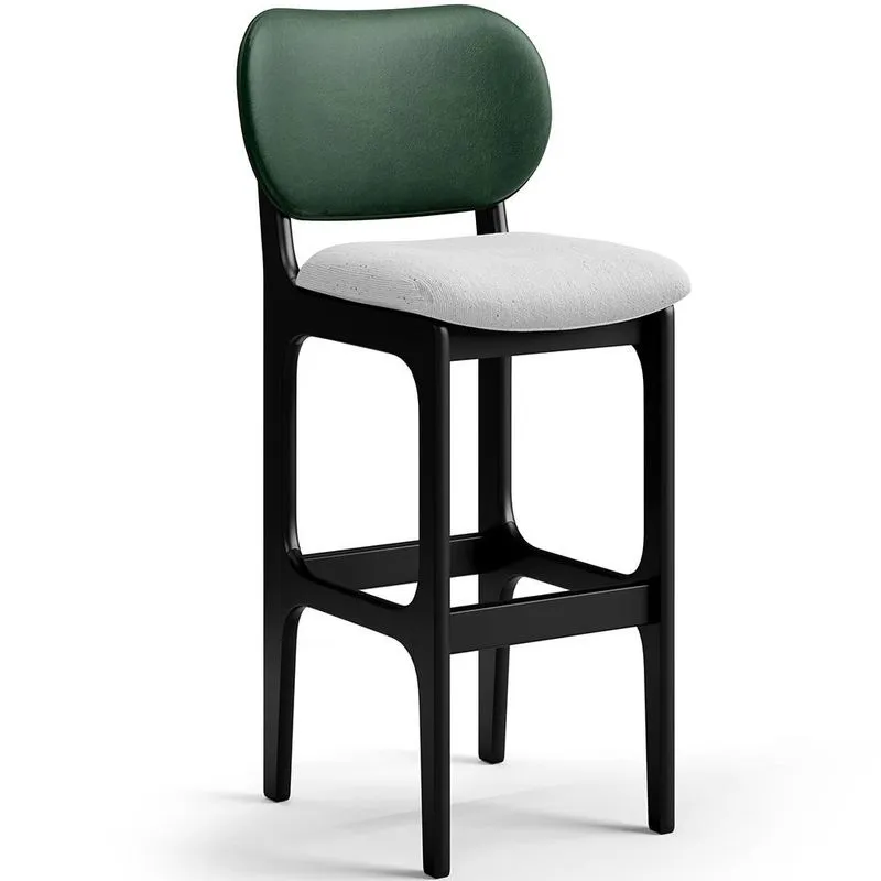 Banqueta Alta Bar Cozinha Sala Jantar Fixa Betta L02 Preto Facto Verde Linho Cinza - Lyam Decor