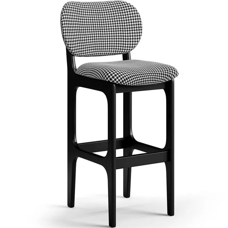 Banqueta Alta Bar Cozinha Sala Jantar Fixa Betta L02 Preto Suede Pied Poule - Lyam Decor