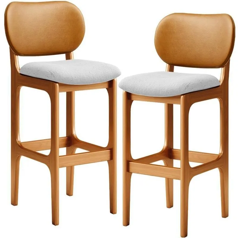Kit 2 Banquetas Alta Betta Imbuia Whisky Linho Cinza