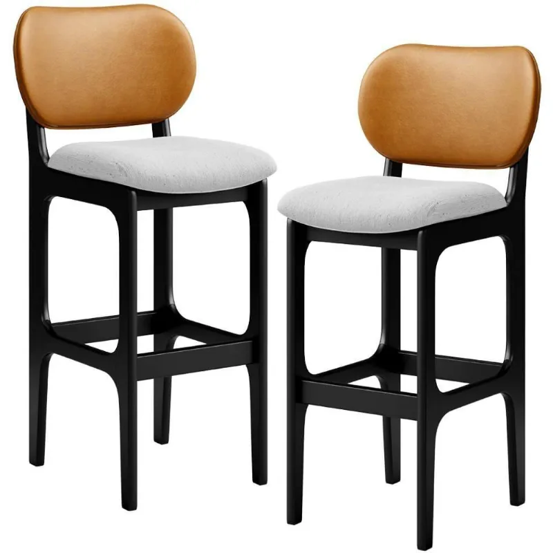 Kit 2 Banquetas Alta Betta Preto Whisky Linho Cinza - Lyam Decor