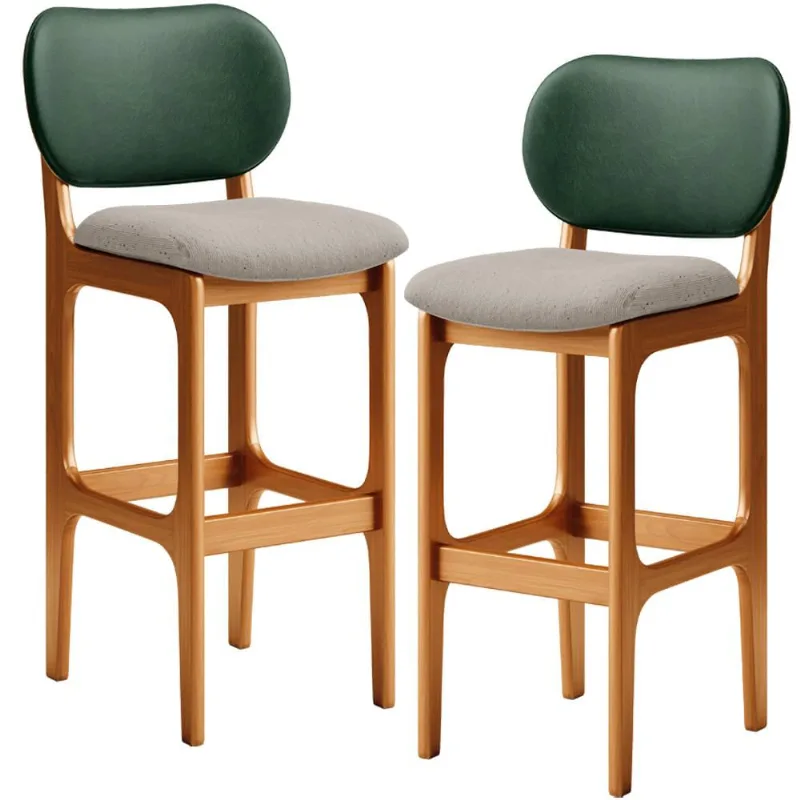 Kit 2 Banquetas Alta Bar Cozinha Sala Jantar Betta L02 Imbuia Facto Verde Linho Bege - Lyam Decor
