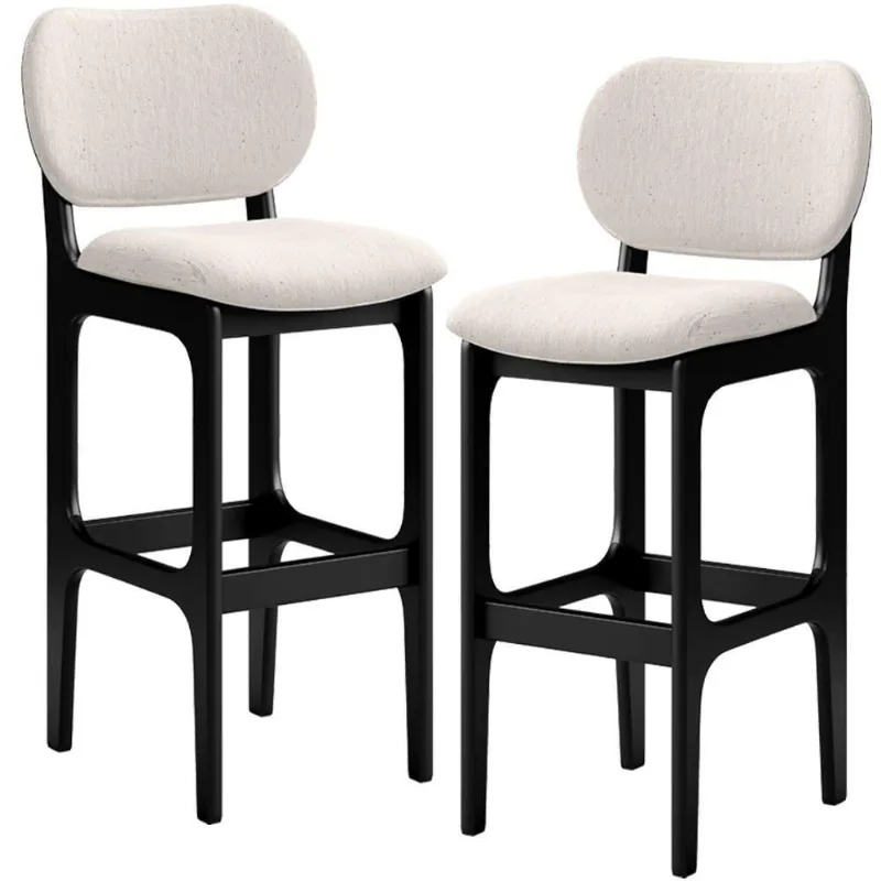 Kit 2 Banquetas Alta Betta Preto Linho Cru - Lyam Decor