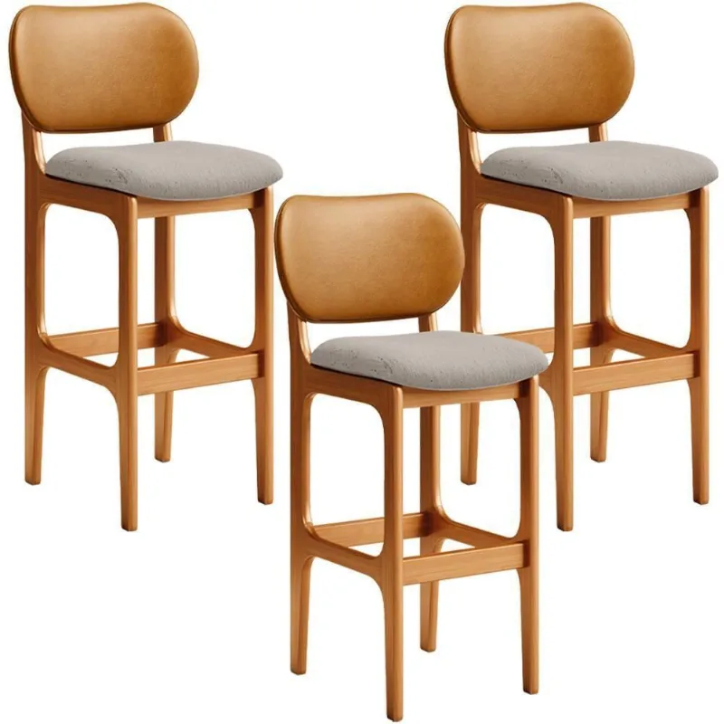 Kit 3 Banquetas Alta Betta Imbuia Whisky Linho Bege - Lyam Decor