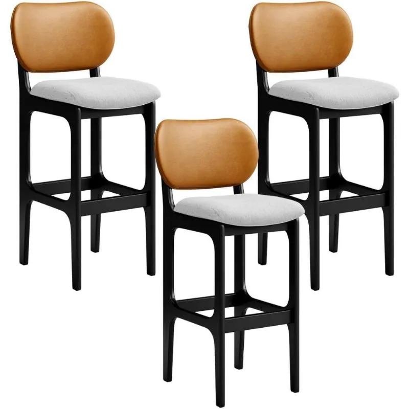 Kit 3 Banquetas Alta Betta Preto Whisky Linho Cinza - Lyam Decor