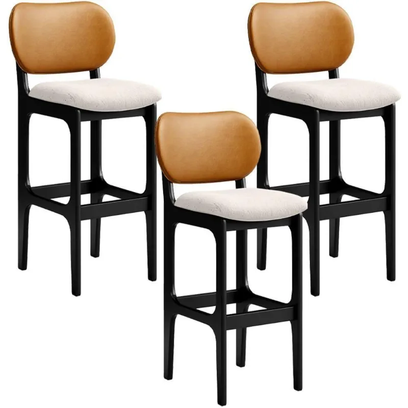 Kit 3 Banquetas Alta Betta Preto Whisky Linho Cru - Lyam Decor