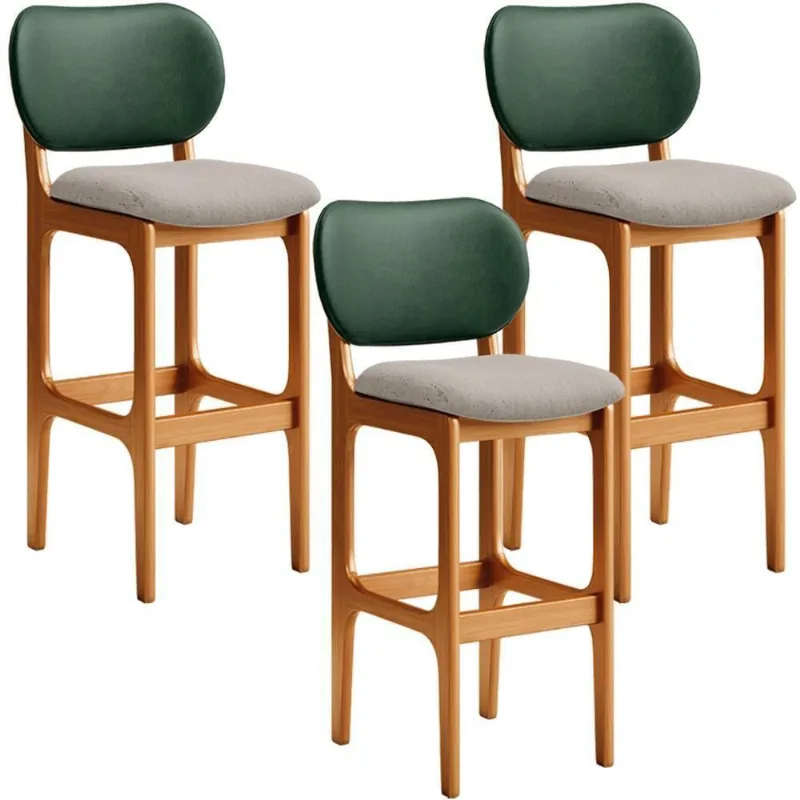 Kit 3 Banquetas Alta Betta Imbuia Facto Verde Linho Bege - Lyam Decor