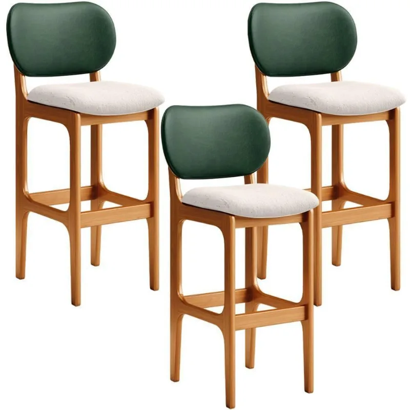 Kit 3 Banquetas Alta Betta Imbuia Facto Verde Linho Cru - Lyam Decor