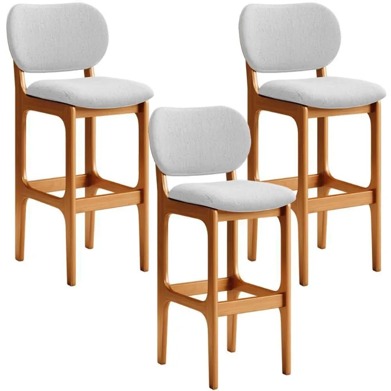 Kit 3 Banquetas Alta Betta Imbuia Linho Cinza - Lyam Decor
