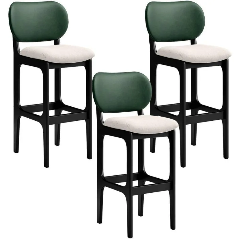 Kit 3 Banquetas Alta Betta Preto Facto Verde Linho Cru - Lyam Decor