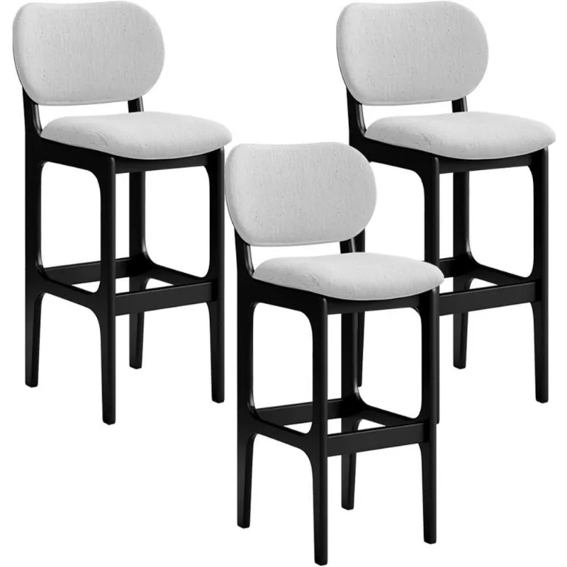 Kit 3 Banquetas Alta Betta Preto Linho Cinza - Lyam Decor
