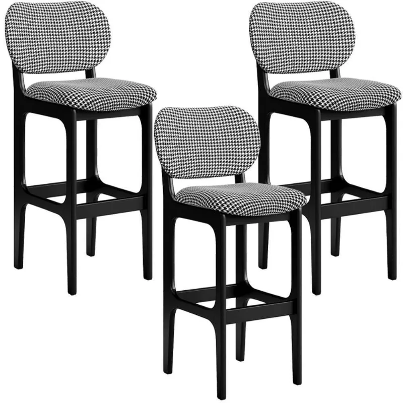 Kit 3 Banquetas Alta Betta Preto Suede Pied Poule - Lyam Decor