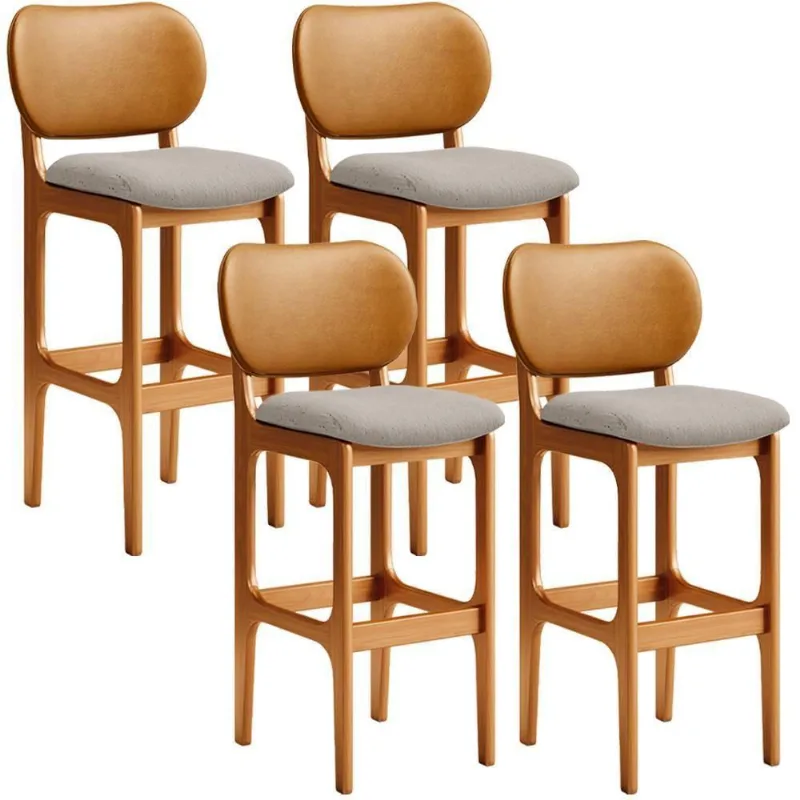 Kit 4 Banquetas Alta Betta Imbuia Whisky Linho Bege - Lyam Decor