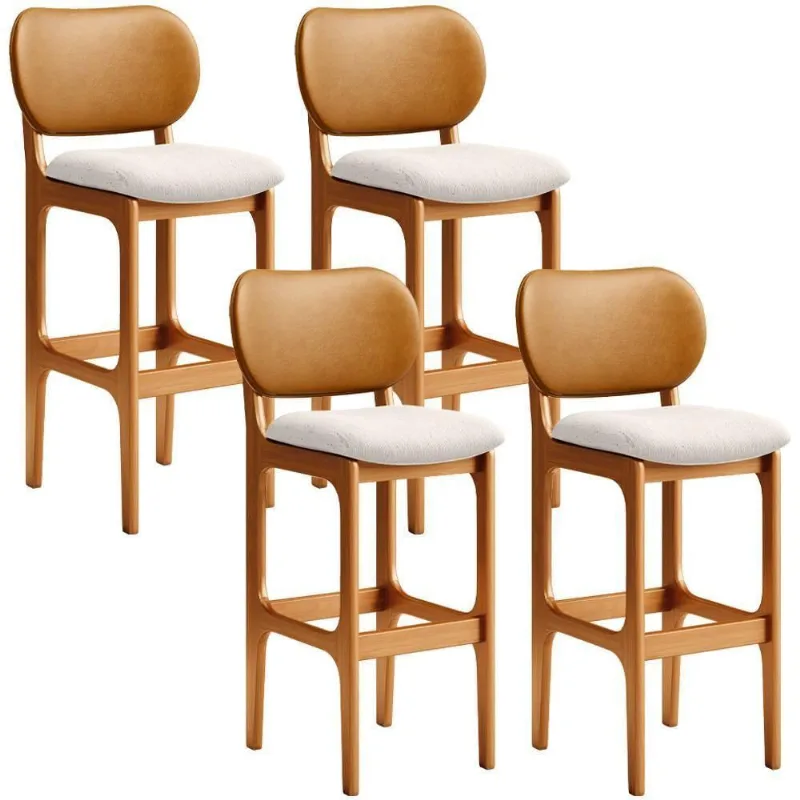 Kit 4 Banquetas Alta Betta Imbuia Whisky Linho Cru - Lyam Decor