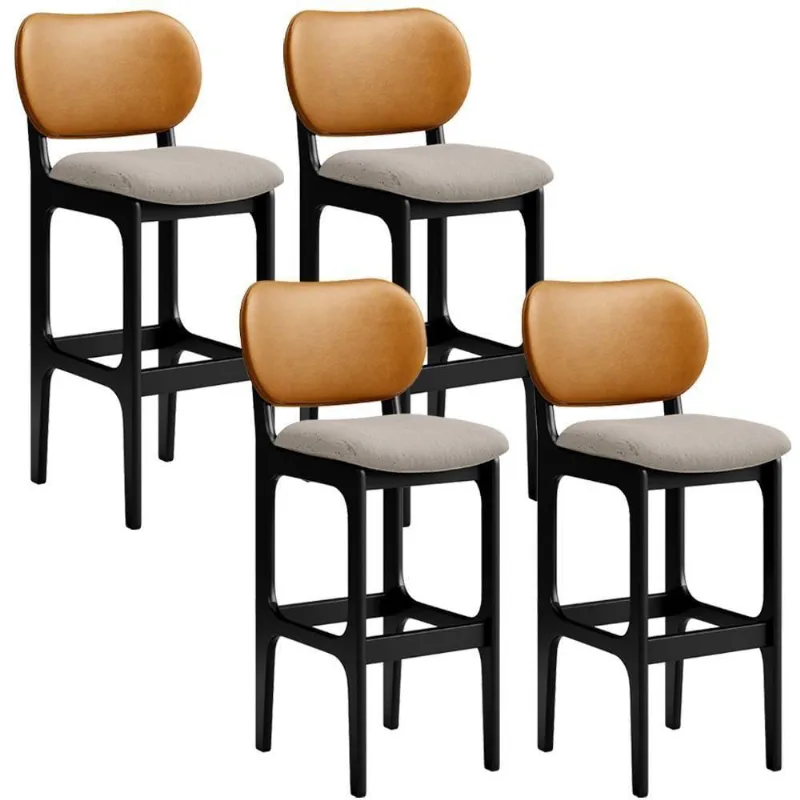 Kit 4 Banquetas Alta Betta Preto Whisky Linho Bege - Lyam Decor