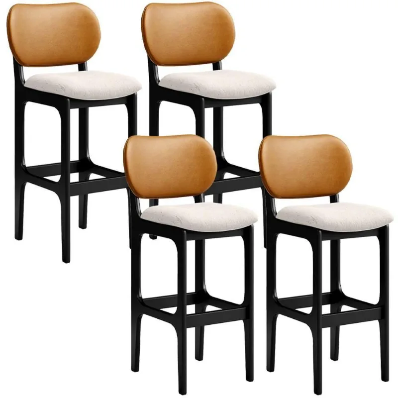 Kit 4 Banquetas Alta Betta Preto Whisky Linho Cru - Lyam Decor