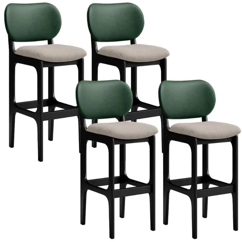 Kit 4 Banquetas Alta Betta Preto Facto Verde Linho Bege - Lyam Decor