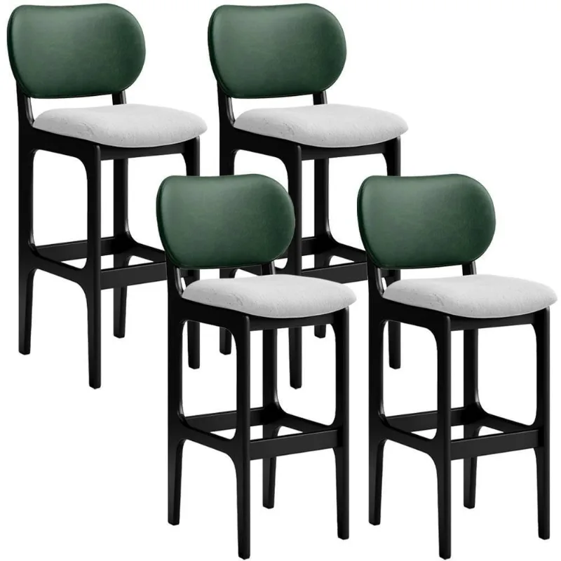 Kit 4 Banquetas Alta Betta Preto Facto Verde Linho Cinza - Lyam Decor