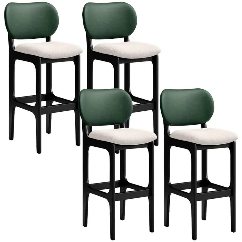 Kit 4 Banquetas Alta Betta Preto Facto Verde Linho Cru - Lyam Decor