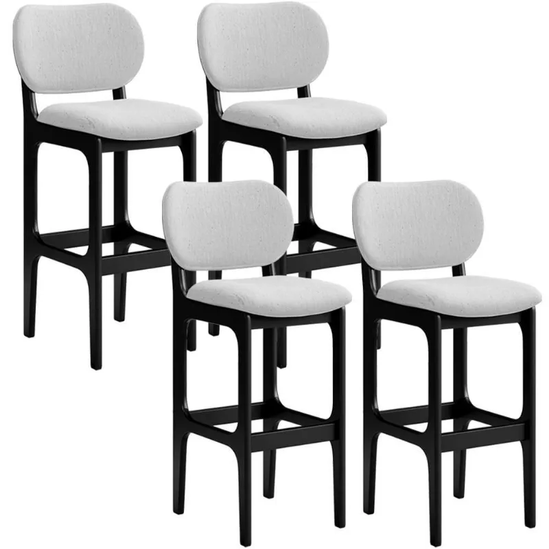 Kit 4 Banquetas Alta Betta Preto Linho Cinza - Lyam Decor