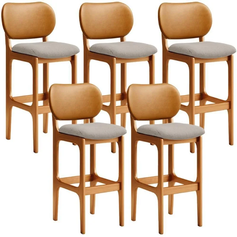 Kit 5 Banquetas Alta Betta Imbuia Whisky Linho Bege - Lyam Decor