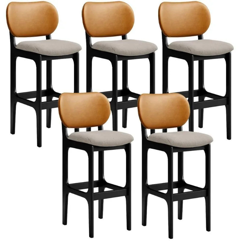 Kit 5 Banquetas Alta Betta Preto Whisky Linho Bege - Lyam Decor