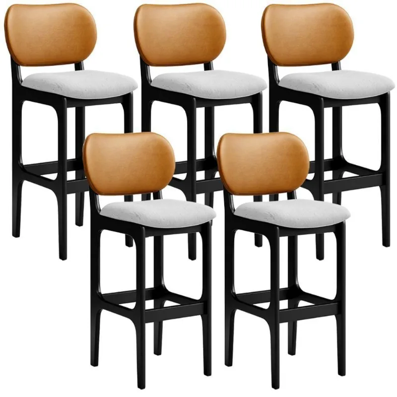 Kit 5 Banquetas Alta Betta Preto Whisky Linho Cinza - Lyam Decor