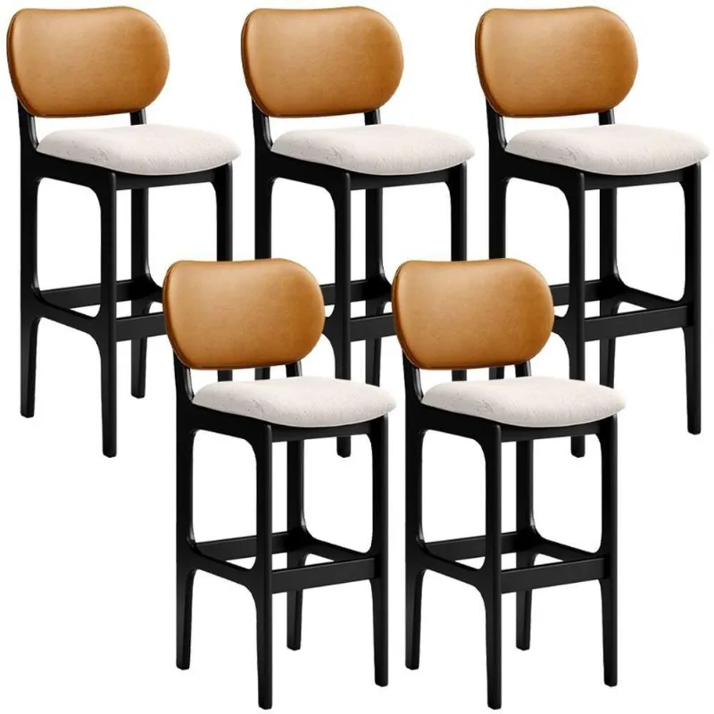 Kit 5 Banquetas Alta Betta Preto Whisky Linho Cru - Lyam Decor