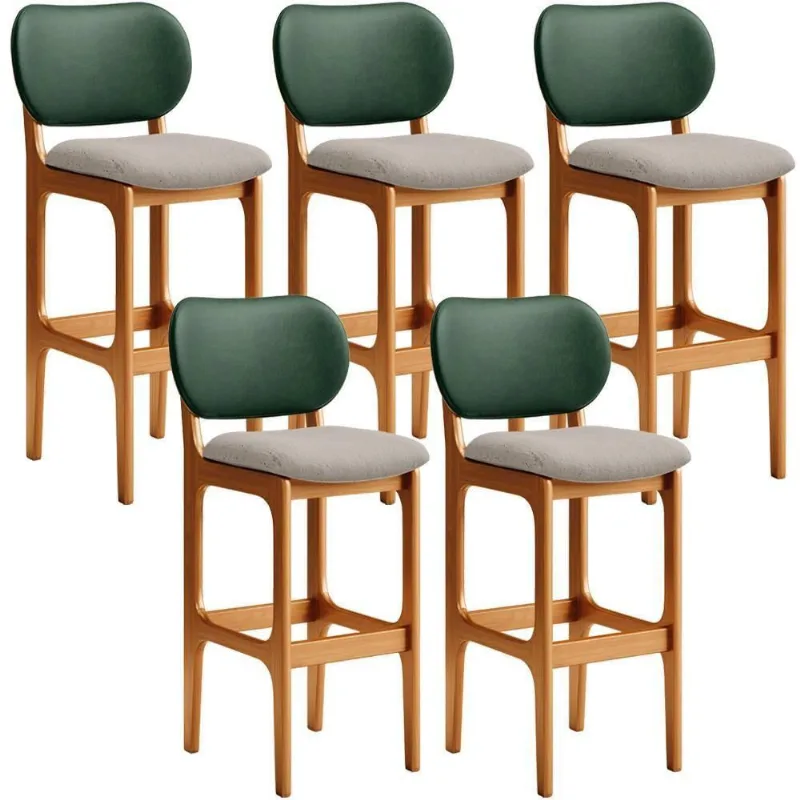 Kit 5 Banquetas Alta Betta Imbuia Facto Verde Linho Bege - Lyam Decor