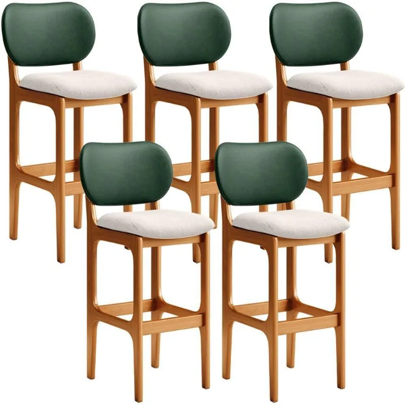Kit 5 Banquetas Alta Betta Imbuia Facto Verde Linho Cru - Lyam Decor