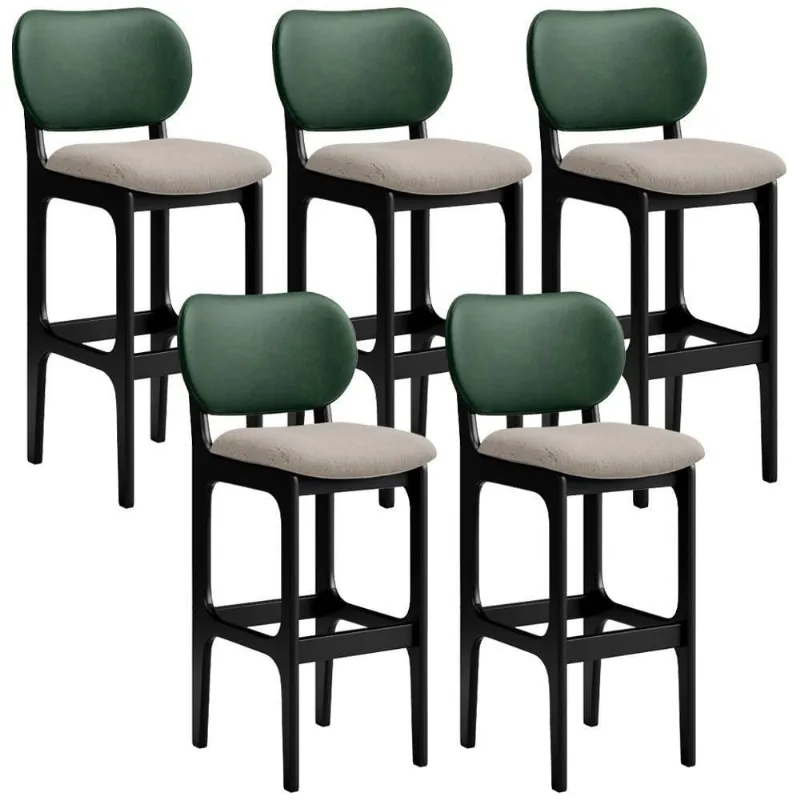 Kit 5 Banquetas Alta Betta Preto Facto Verde Linho Bege - Lyam Decor
