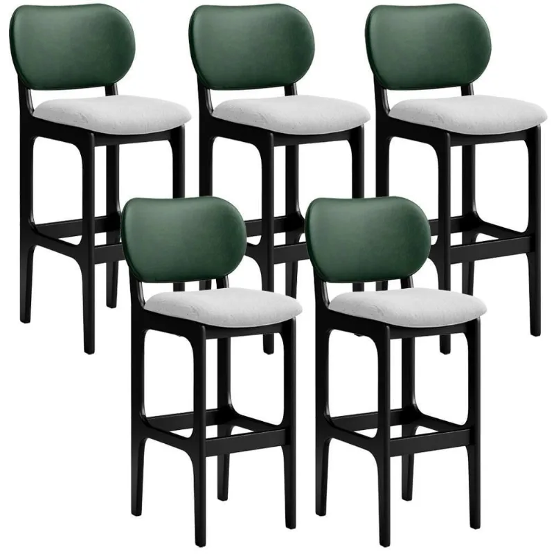 Kit 5 Banquetas Alta Betta Preto Facto Verde Linho Cinza - Lyam Decor