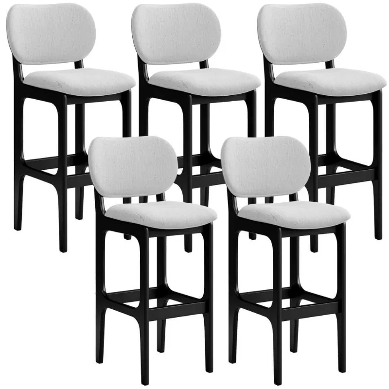 Kit 5 Banquetas Alta Betta Preto Linho Cinza - Lyam Decor