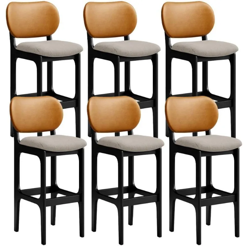 Kit 6 Banquetas Alta Betta Preto Whisky Linho Bege - Lyam Decor