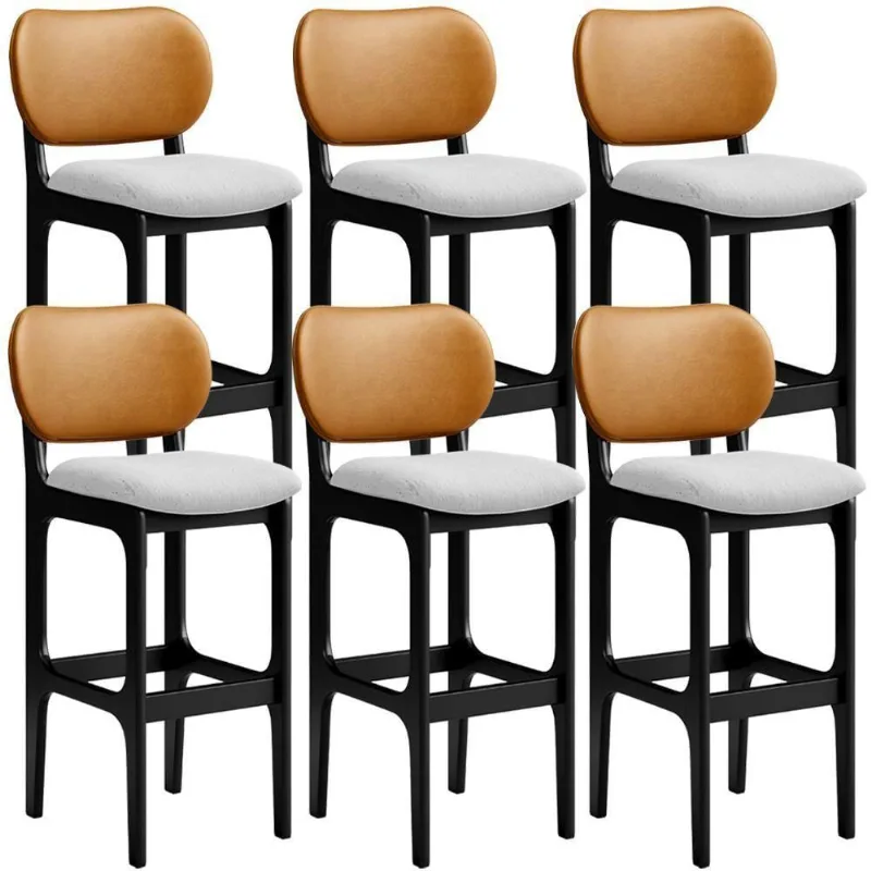 Kit 6 Banquetas Alta Betta Preto Whisky Linho Cinza - Lyam Decor