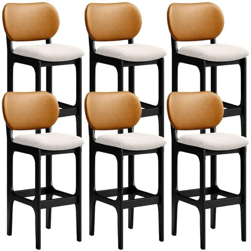Kit 6 Banquetas Alta Betta Preto Whisky Linho Cru - Lyam Decor