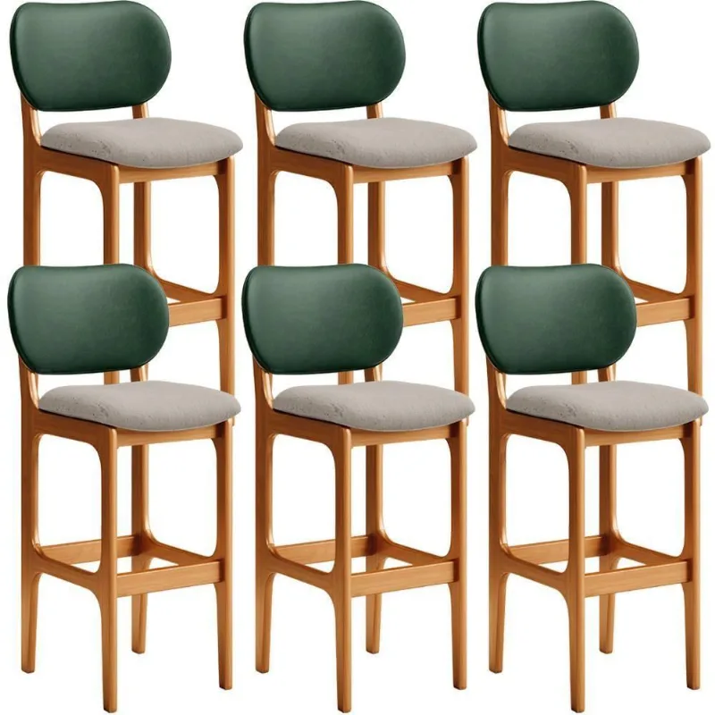 Kit 6 Banquetas Alta Cozinha Betta L02 Imbuia Verde Bege - Lyam Decor