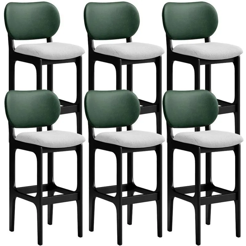 Kit 6 Banquetas Alta Bar Cozinha Sala Jantar Betta L02 Preto Facto Verde Linho Cinza - Lyam Decor