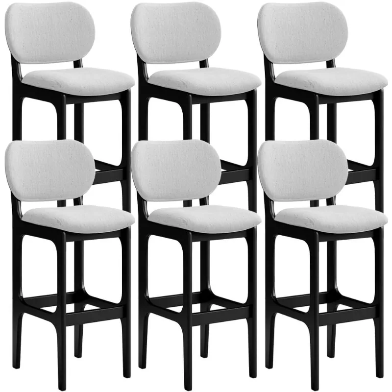 Kit 6 Banquetas Alta Bar Cozinha Sala Jantar Fixa Betta L02 Preto Linho Cinza - Lyam Decor - Lyam Decor